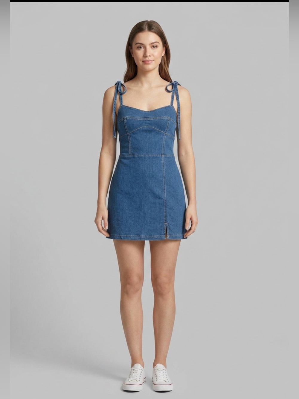 Love, Fire Denim Tie-Strap Romper Dress - Blue